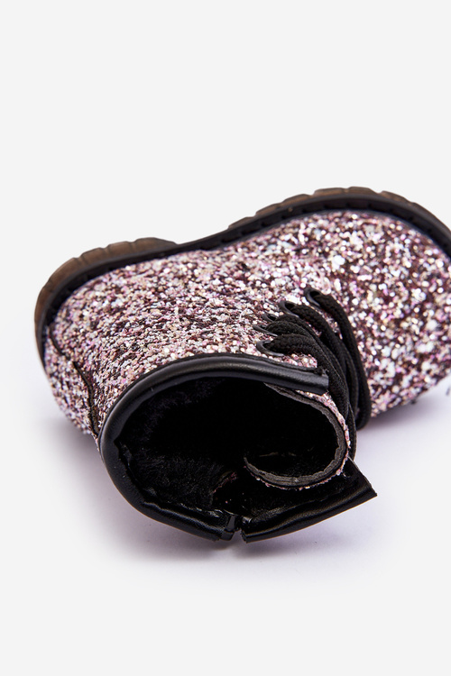 Children's Glittery Lined Boots with a Zipper Pink Saussa
