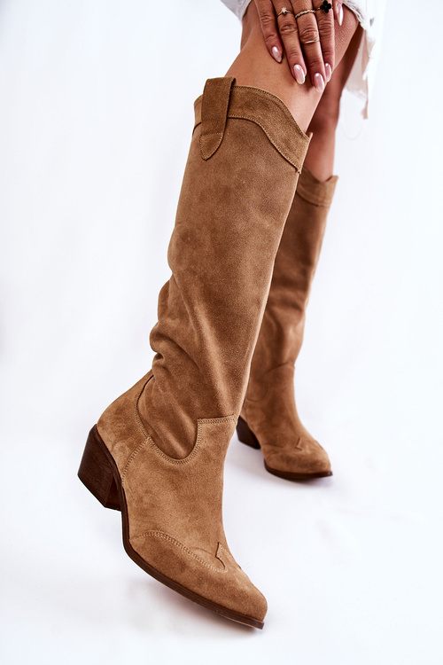 Damskie Kozaki Na Obcasie Beżowe Lewski Shoes 3235 