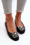 Women's Eco Leather Ballerina Flats with Decorative Detail Black Divinella