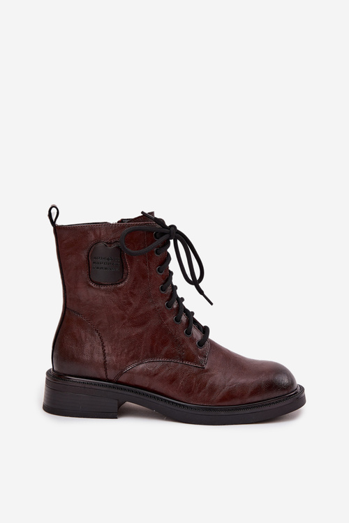 Damskie Botki Workery Skóra Naturalna Ozdobny Detal Brązowe Maciejka K7180-01