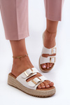 Women's White Leather Sandals with Woven Eco Leather Zaloemi