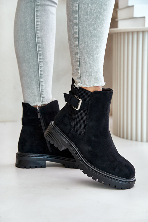 Insulated ankle boots with zipper and buckle black Kikiella