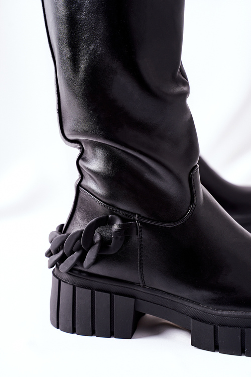 High black boots with chain Black Teardown