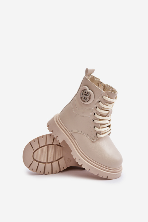 Girls' boots insulated with fur with zipper beige Evaliraea