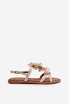 Women's Flat Sandals Adorned with Flowers Beige Abidina
