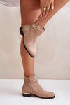 Warm women's ankle boots with flat heel and gold detail beige Ravasira