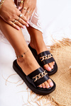 Fashionable Slippers With Chain Black Megosa