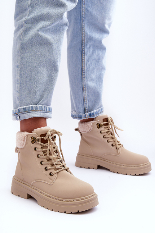 Women's Suede Trapper Boots Light Beige Jette
