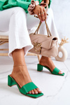 Klapki Skórzane Na Obcasie Zielone Netty