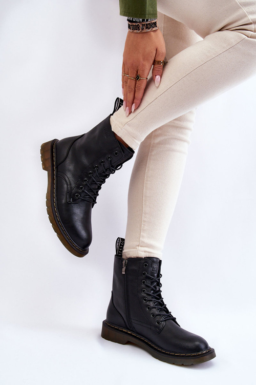 Women's Leather Warm Boots On Slider GOE II2N4060 Black