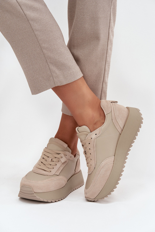 Damskie Skóezane Sneakersy Platforma Beżowe Artiker 55C0021