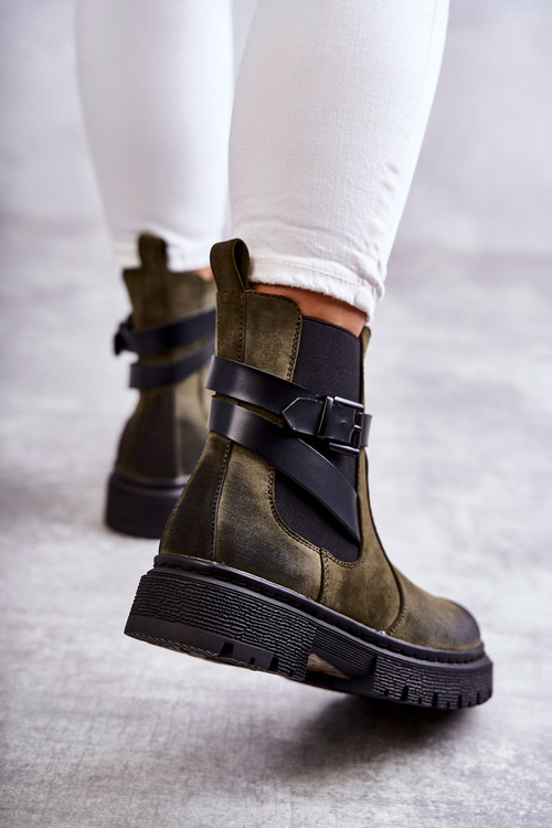 Women's Warm Boots Jodhpur boots With Belt Green Jose