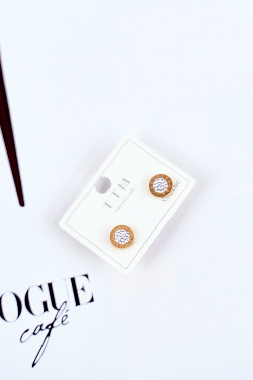 Women's Earrings Gold Wheels With Zircons White Center Bridget