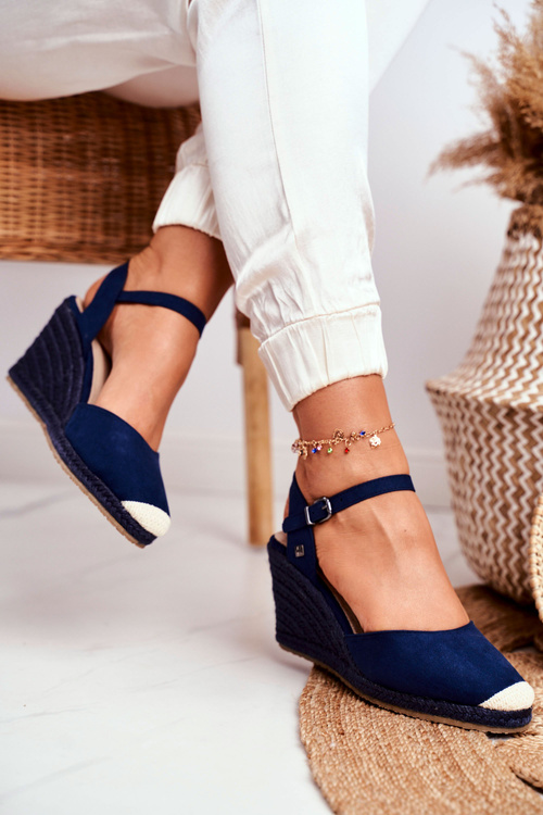 Sandały Pleciona Podeszwa Na Koturnie Big Star Granatowe DD274A172