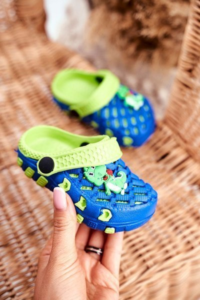 Children's Foam Slides Navy Blue-Green Crocodile