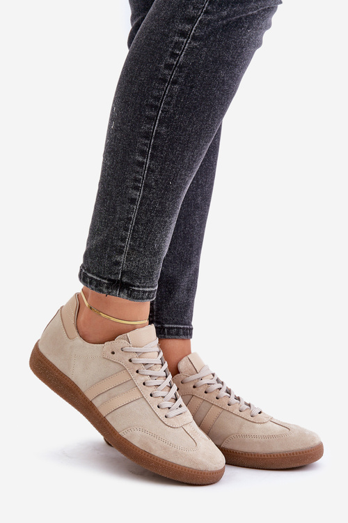 Low suede women's sneakers beige Zazoo N1068