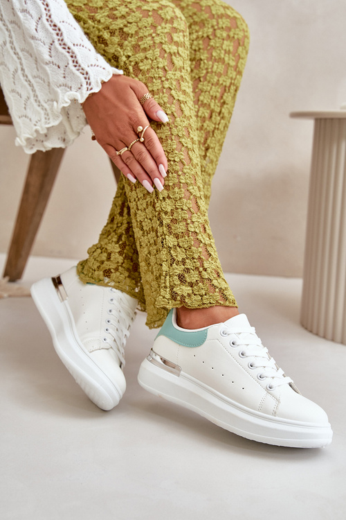 Low Women's Sneakers On Platform Made Of Eco Leather White-Green Nevelena