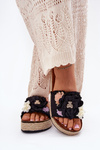 Women's Sandals With Flowers Platform With Braiding Black Zenvanis