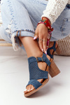Openwork Sandals On A Block Heel Blue Hey Lover