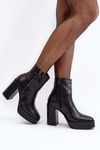Women's Leather Ankle Boots On Heel And Platform Laura Messi 2690 Black