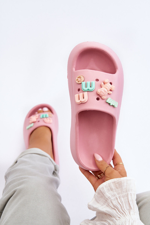 Klapki Lekkie Damskie Piankowe Ozdoby Różowe Lorie 18261