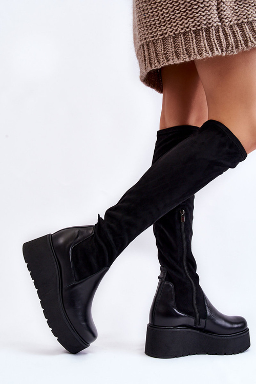 Damskie Kozaki Na Koturnie Laura Messi 2502 Czarne