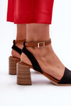 Women's Black Faux Suede Heeled Sandals by Ronvia