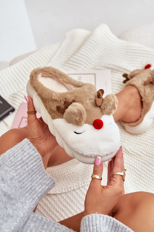 Women's Brown Slippers With Reindeer Motif Wistira