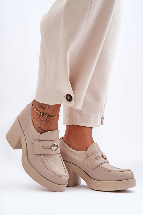 Women's Leather Half-Boots on Heel Beige Dunadia