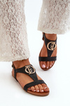 Flat Women's Sandals with Gold Decoration S.Barski KV27-051 Black
