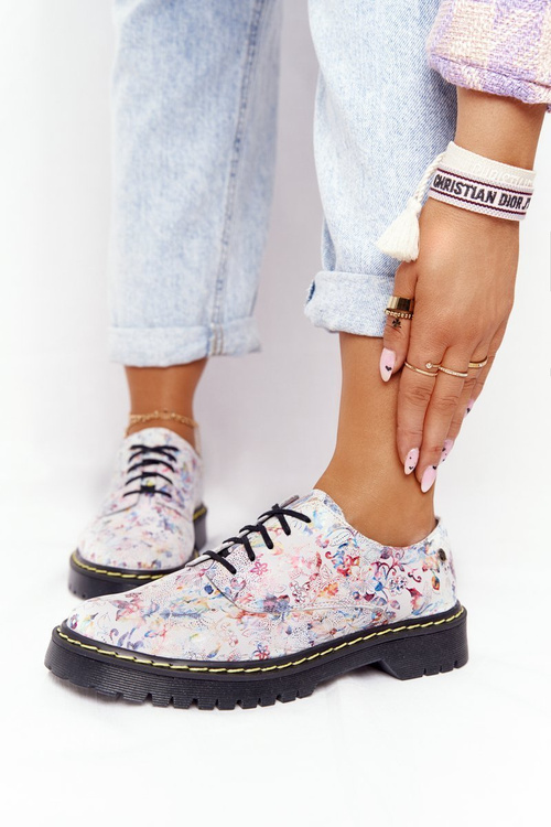 Women's Leather Brogues Oxfords Maciejka 04087-38 White With Flowers