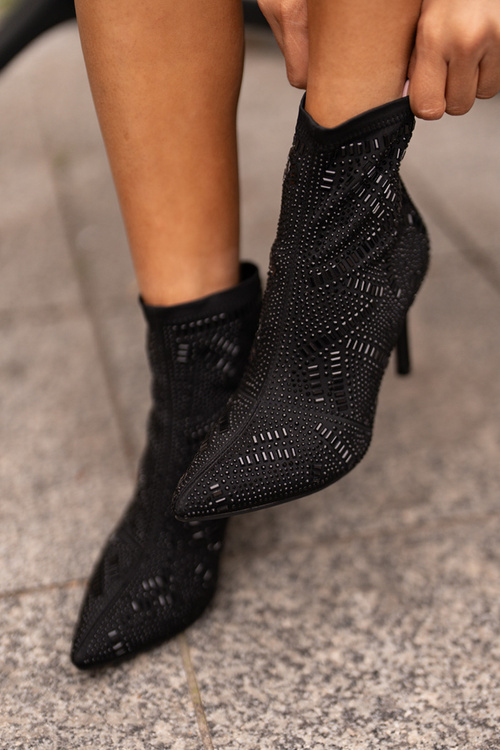 Botki Wsuwane Zdobione Szpilka Noski W Szpic Czarne S.Barski HY42-161