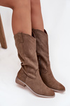 Cowboy Boots Low Heel Made Of Eco Suede Dark Beige Cherrie