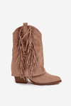 Women's cowboy ankle boots with fringes on a heel Khaki Gralina