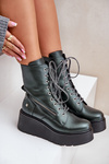Leather Ankle Boots Workers On Platform And Wedge Maciejka 06676-09 Green