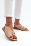 Women's sandals with gold decoration eco suede S.Barski KV27-059 Beige