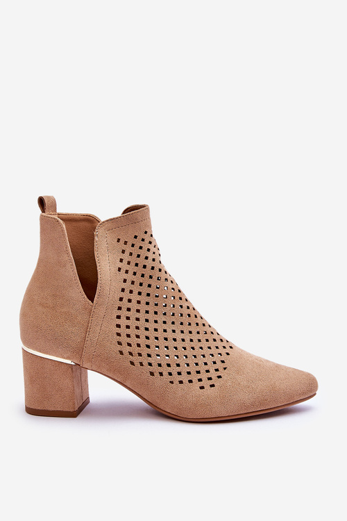 Openwork suede boots with a cut-out on a heel beige Blakely 