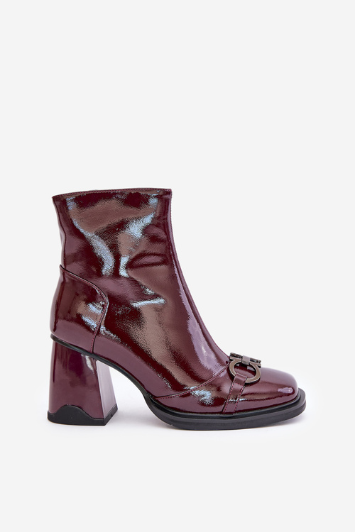 Botki Lakierowane Ocieplane Obcas Słupek Bordowe D&A MR880-021