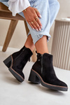 Lined Women's Ankle Boots with Block Heel in Black Faux Suede Velarilla