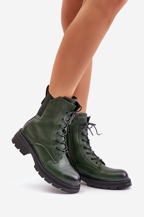 Warm Worker Boots With Zipper Green Leairae