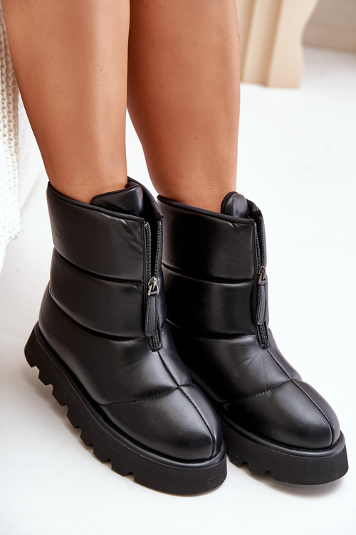 Eko Skórzane Śniegowce Na Platformie Z Zamkiem Czarne Resisia