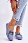 Women's Suede Loafers With Crystals Blue Lucille