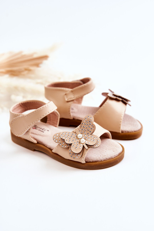 Children's Leather Sandals Butterflies Beige Rolly