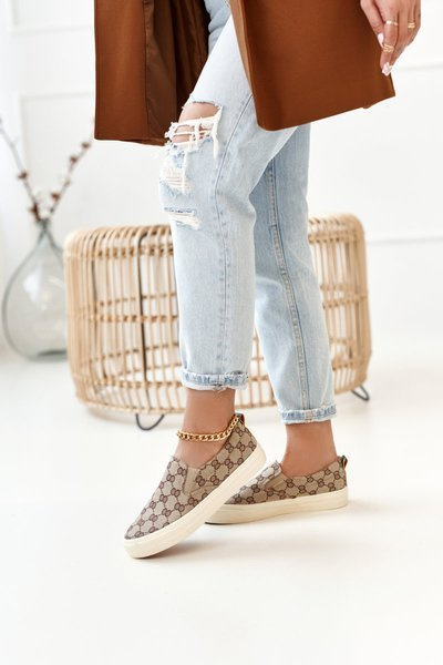 Damskie Logowane Tenisówki Slip-On Khaki Challenge