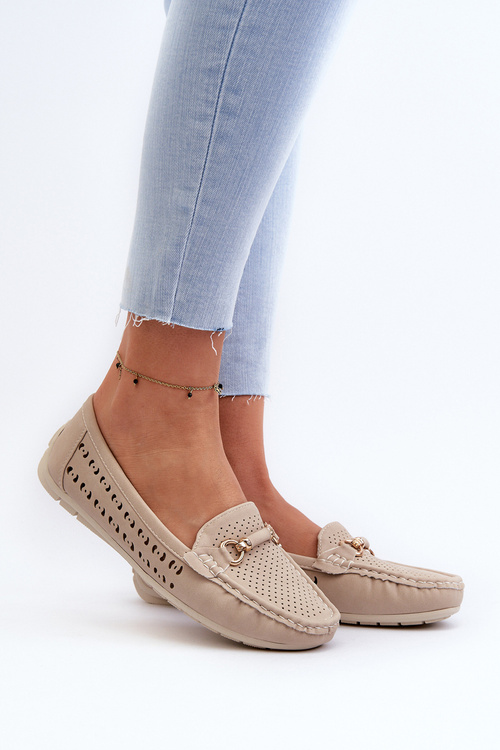 Mokasyny Ażurowe Damskie Ozdoba Beżowe Kaydance