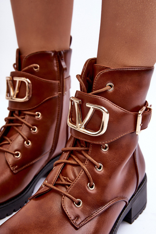 Women's Padded Boots Workery Gold Buckle Brown Vera