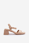 Women's Beige Faux Suede Block Heel Sandals Leisha