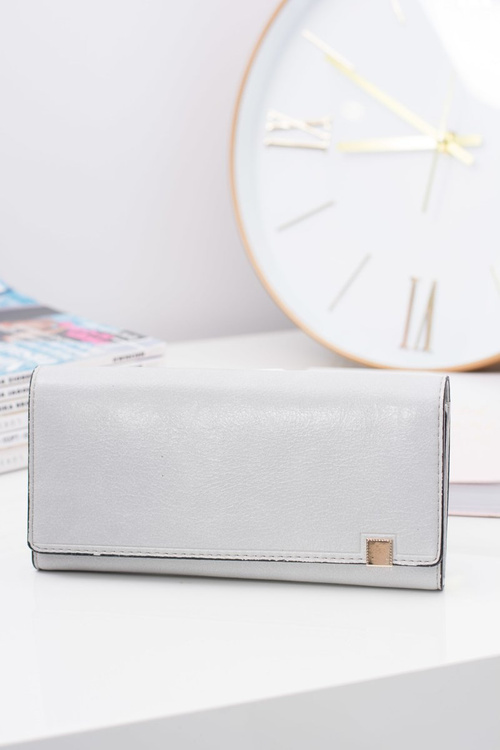 Large Ladies' Gray Fashionable Wallet Gold Lock