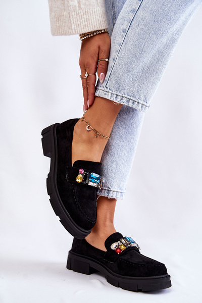Women's Suede Loafers With decoration black Karlott