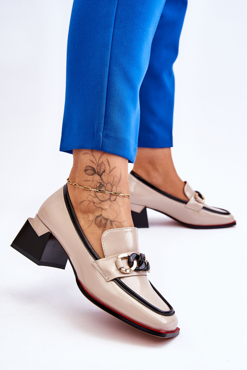 Comfortable Low Heel Pumps Beige Valenti